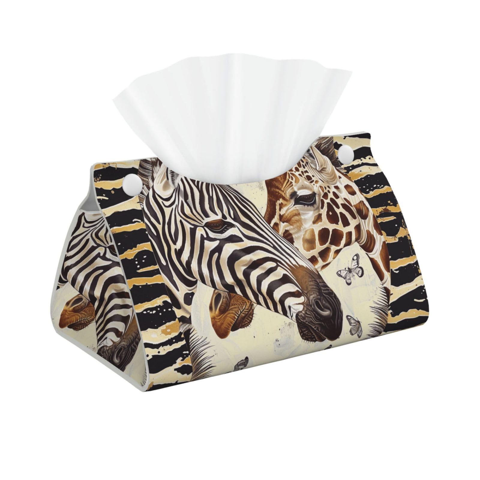 Zebra and Giraffe Print Tissue Box Cover Foldable Tissue Storage Box Leather Tissue Cube Box Holder for Living Room Bedroom Office Car Home Decor