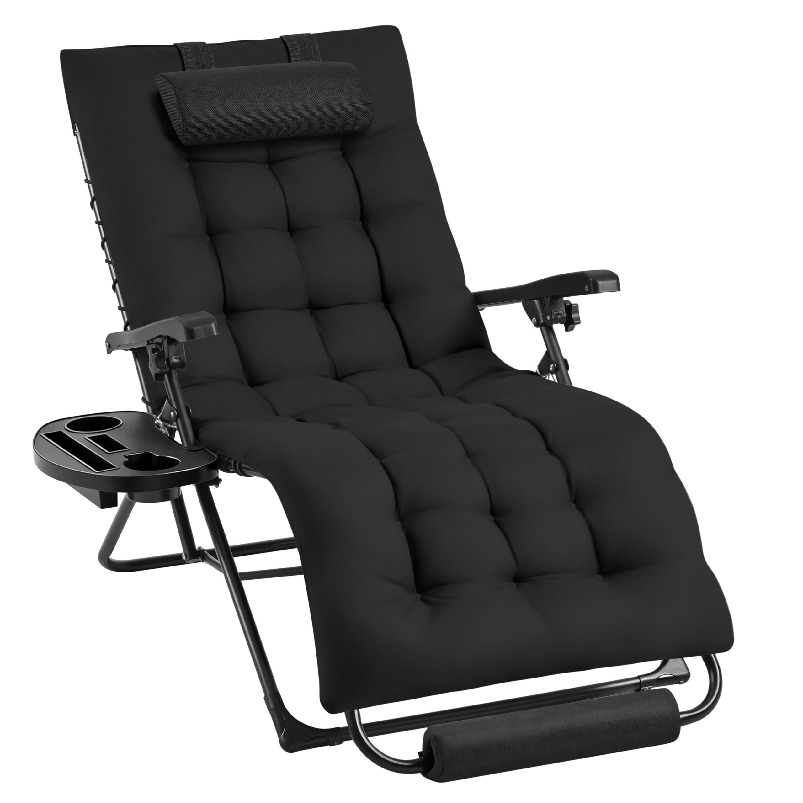 Yaheetech Tumbona Plegable y Resistente, Tumbonas Jardin Exterior, Capacidad de Carga 200kg, Tapizado Ergonómico, Respaldo Ajustable, Cojín Cervical, Portavasos y Cojín para Brazos, Gris Oscuro/Negro