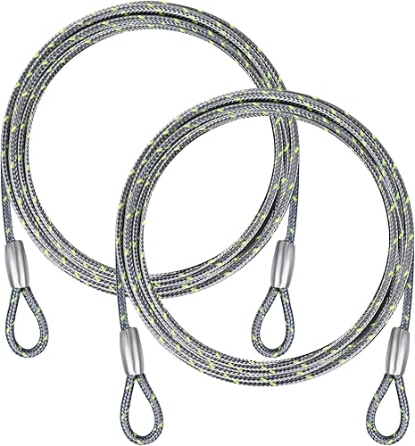 Miniatura 10 de Cable de acero de seguridad de 0.13 pulgadas, 4/6/10/15 pies de longitud, cable de bloqueo de bicicleta, cable de acero inoxidable con bucles para