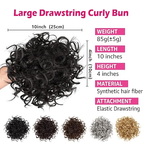 Miniatura 2 de Moño desordenado gris con 4 clips en moño sintético corto con cordón para cola de caballo, moño de pelo desordenado con 4 clips en moño sintético
