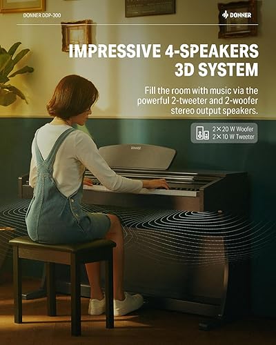 Miniatura 3 de Donner Piano digital DDP-300 + banco de piano negro con almacenamiento
