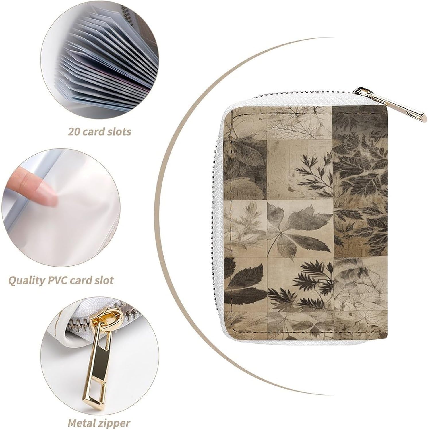 Brown And Gray Card Holder RFID Blocking,Credit Card Wallet for Women And Men,Card Case Organizer Bag with Zipper