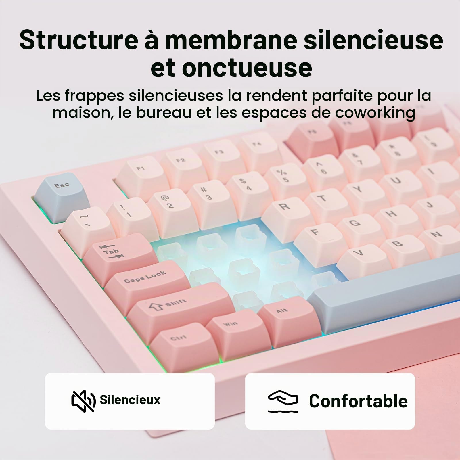 EPOMAKER Aula S102 Pro Clavier Gaming à Membrane avec Écran TFT | Bouton de Volume&Pavé Numérique, BT/2.4G/USB, RVB, Structure Silicone Crémeuse, Clavier Silencieux pour PC Jeu/Bureau (Rose)