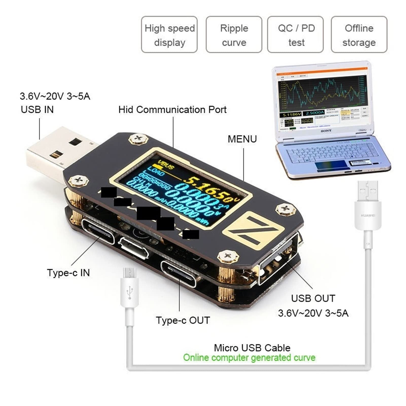 Urządzenie pomiarowe tester USB Usb. Próbnik Qc3.0 / pd. Cyfrowy Voltmeter Amperimetro Cyfrowy napięcie AMP VOLT Type-C Detektor banku zasilania.