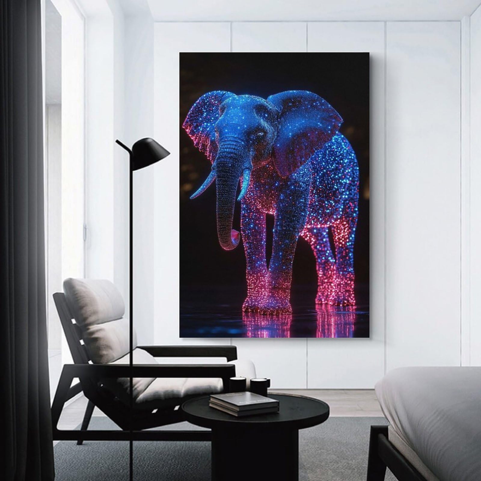 Junmoney Glowing Elephant Digital Art Wall Art Print, 24x36inch(60x90cm), for Corridors, Hallways Or Apartment Entries, Wall Decor to Refresh Empty Corners
