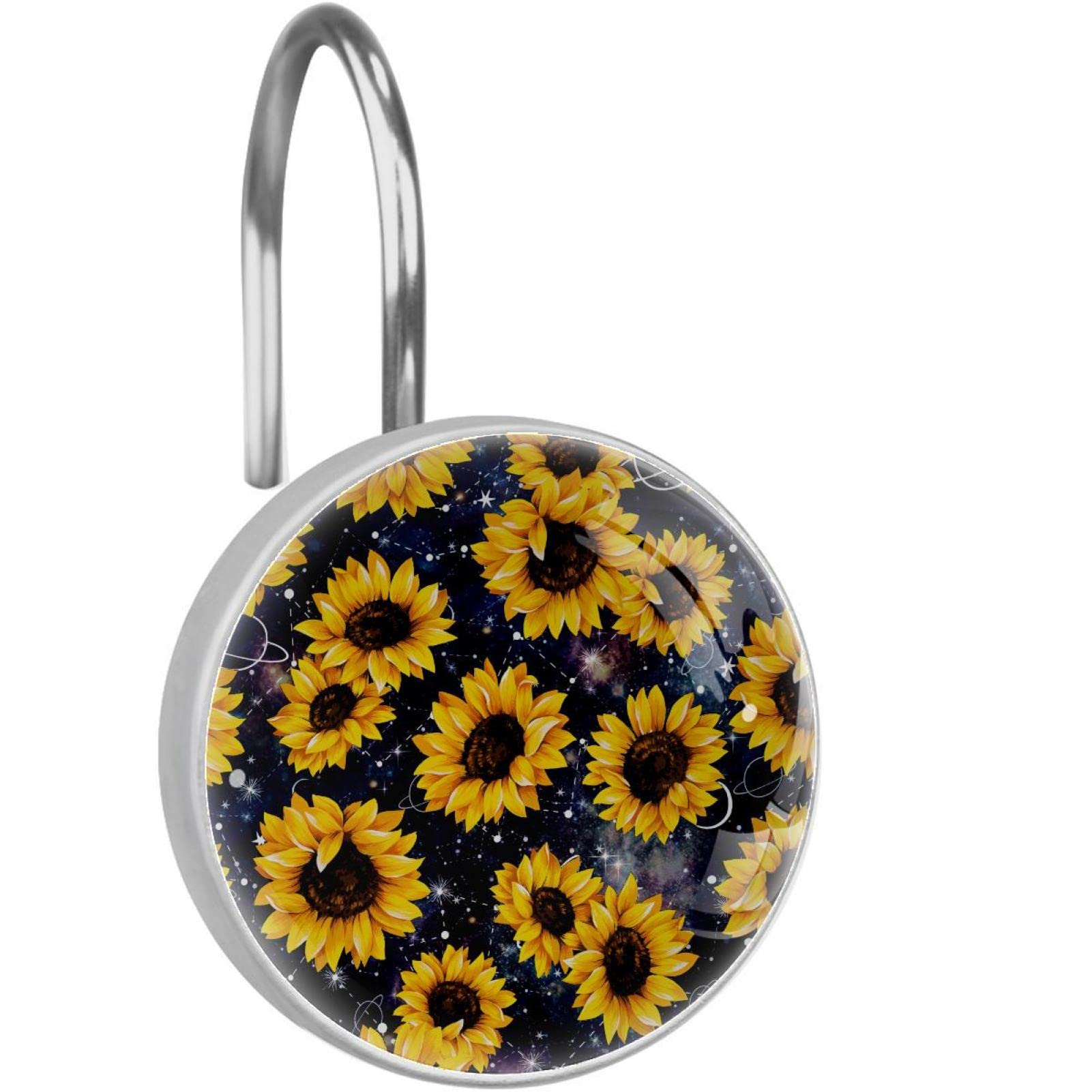 Anneaux de rideau de douche tournesol crochets tringle salle de bain lot de 12