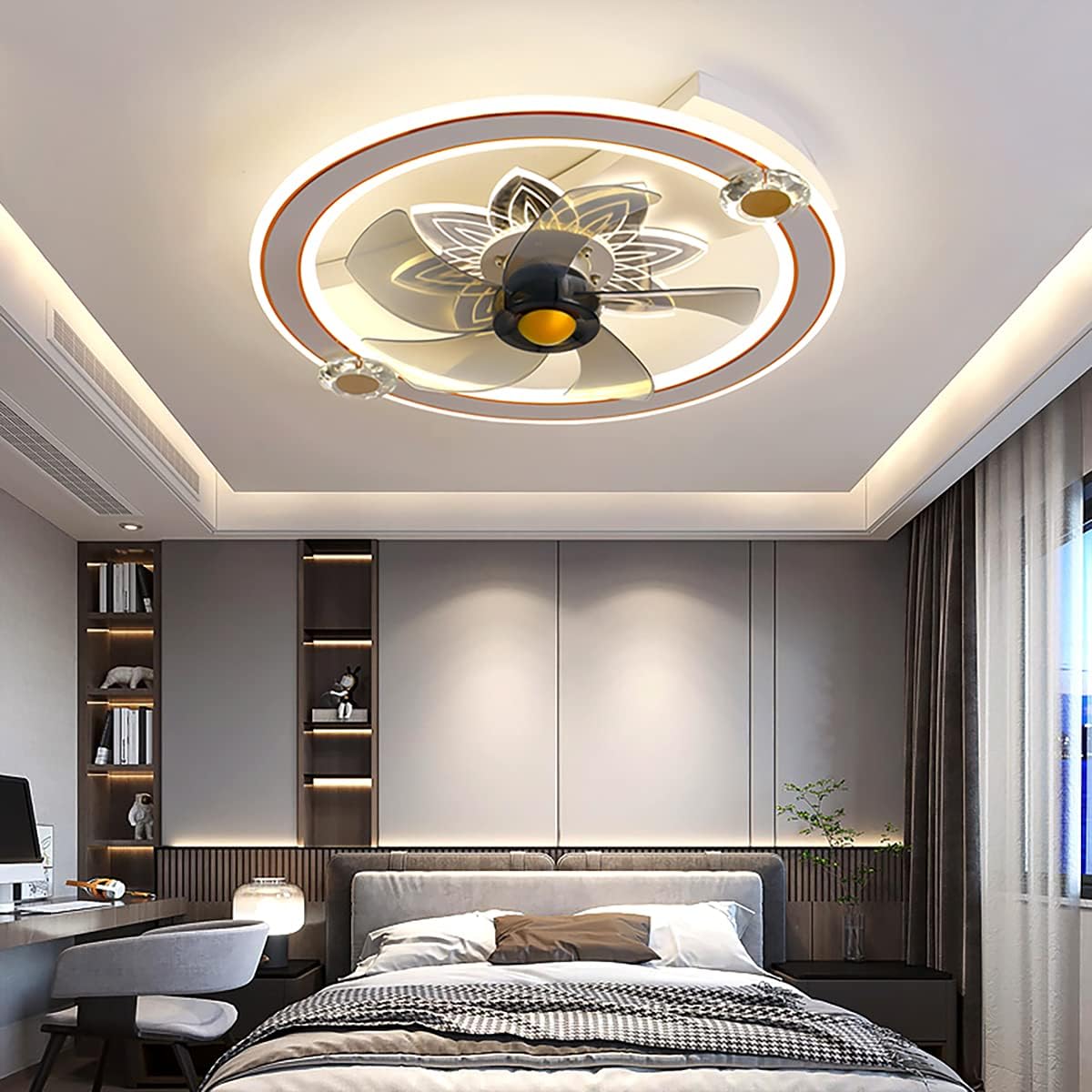 YUEGOO Modern Ceiling Fans with Lamps,Ceiling Fans with Lights and Remote Mute Fan Ceiling Lights for Lounge Modern Timer Ceiling Fan Light Fan Light Ceiling Led Lounge Invisible/White