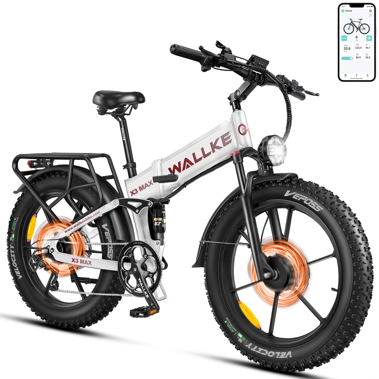 Wallke Used 48V 22Ah Electric Bike for Adult, 2800W Peak Dual Motor, Long Range 32-35MPH, 26"x4" Fat Tire Disc Brake, All-Terrain Offroad Cit E-Bike, Full Suspension, Mountain Ebike, UL2849 Cerfied