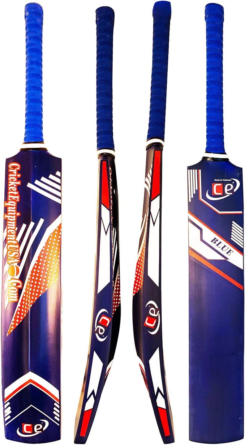 Cricket Bat Tape Tennis Ball Blue Painted Wood Light Weight White Curved Wooden Bat Size Short Handle