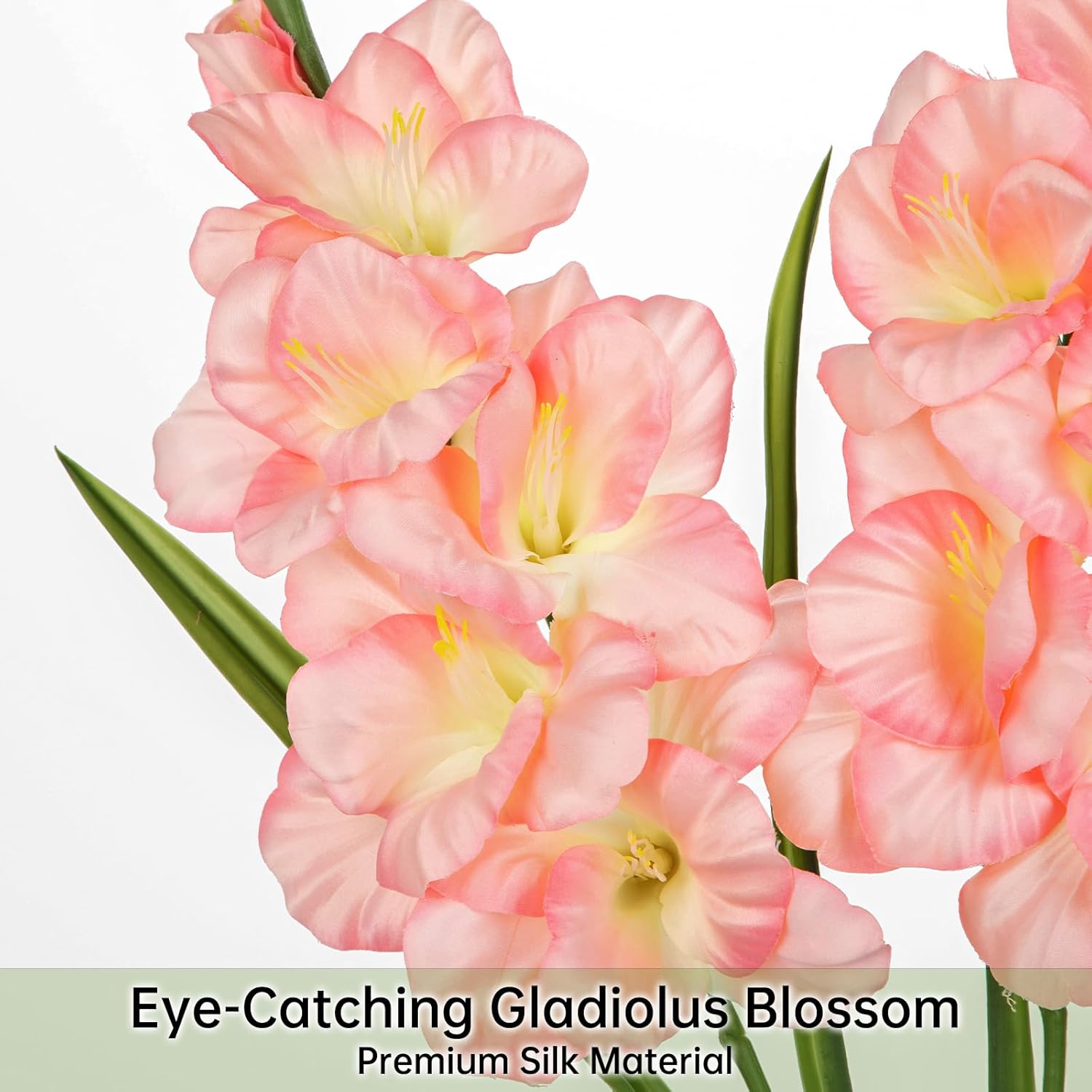 Peachy Pink Gladiolus Artificial Flowers 3 Pcs Silk Flowers with Stems Fake Flower for Vase Spring Summer Indoor Decoration Faux Florals Stems Fillers for Table Centerpieces, Wedding, Home Decor
