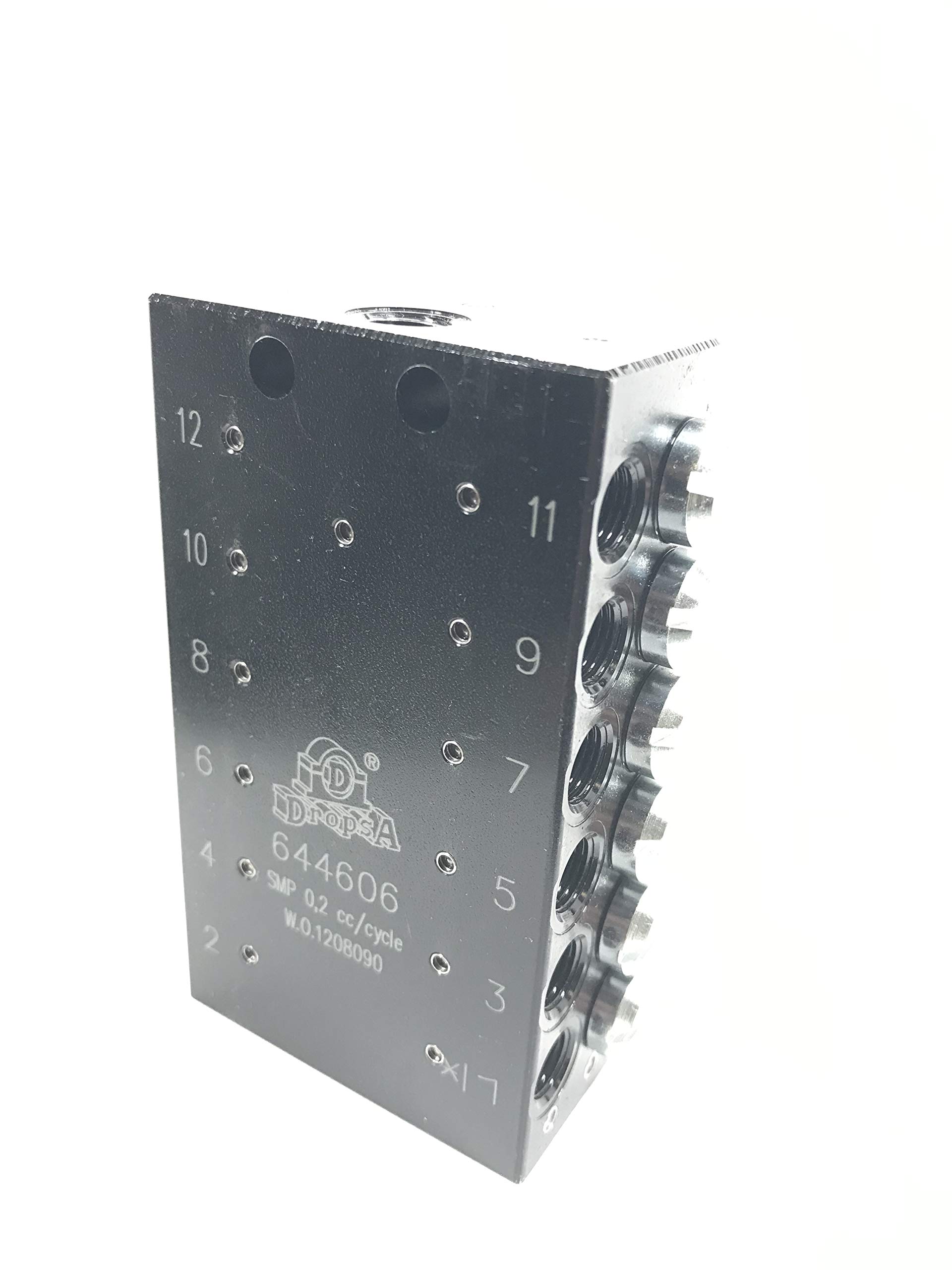 SMP Divider Block - P/N 644606 - One to 12 Outlets, 2 CCs (.012 Cu. in.) per Cycle, 300 Bar (4,400 PSI) Max Pressure, Lubricant Viscosity: Min.: Oil 32 CST Max.: Grease NLGI 2