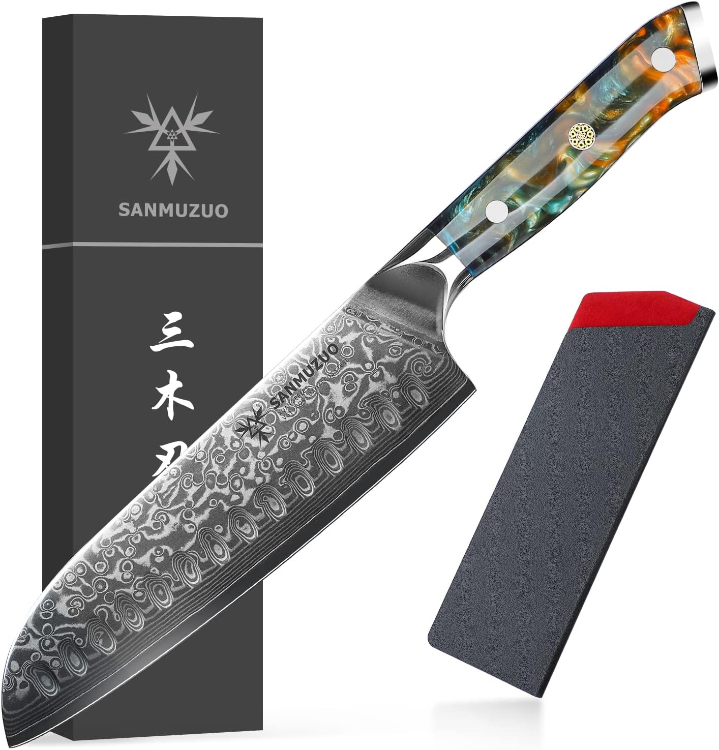 SANMUZUO Santoku Knife 7 inch Xuan Series VG10 Damascus Steel Kitchen Knife