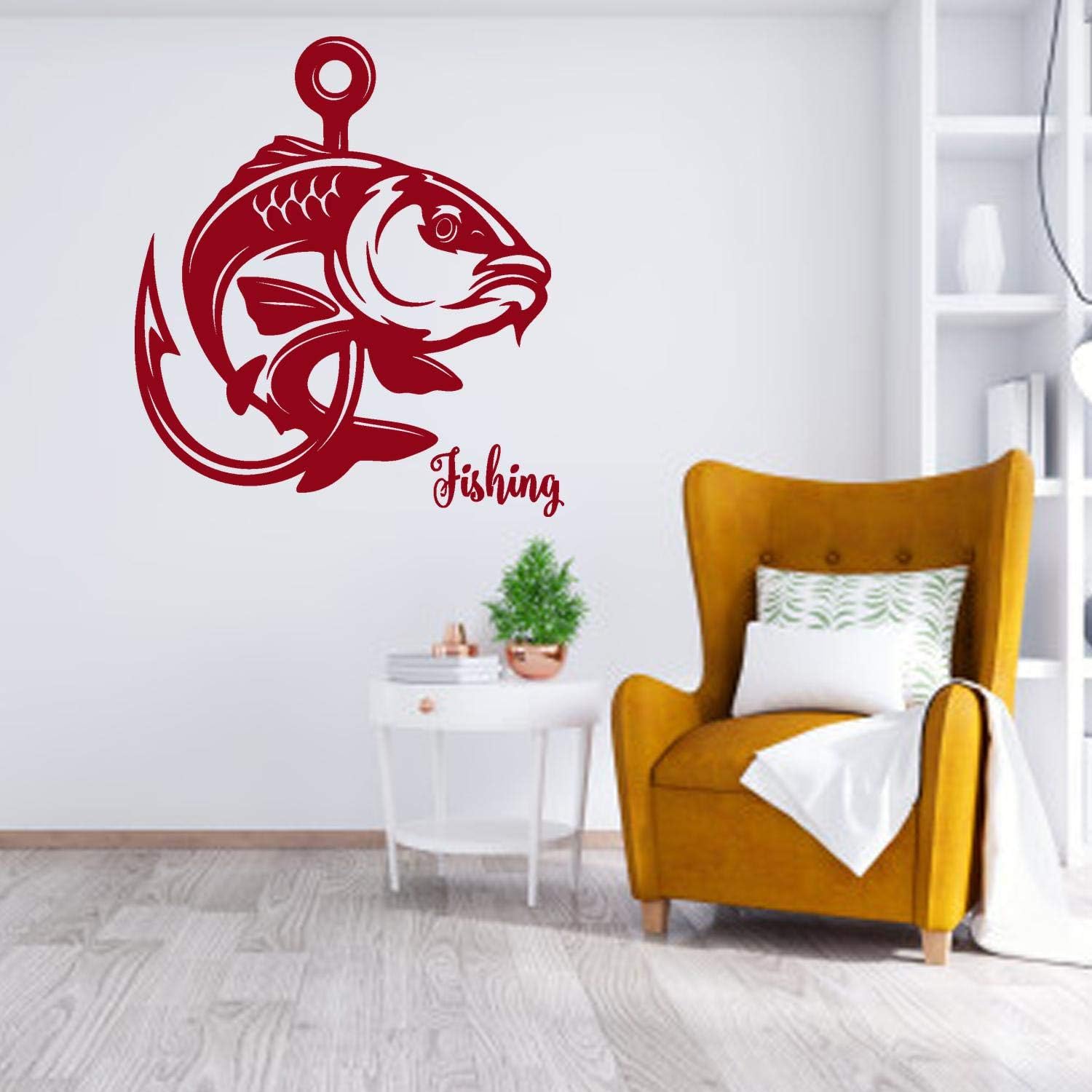 Fishing Hunting Style Sticker-Fish Sport Club Fishing Hobby-Wall Decal Sticker-Fisherman Catfish-Man Cave Club Room Wall Decor-BxSxK00-43-22-45x52 in