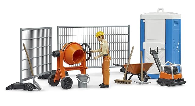 bruder - 62008- Juego de construcción Bworld con obrero de la construcción, placa vibratoria, mezcladora…