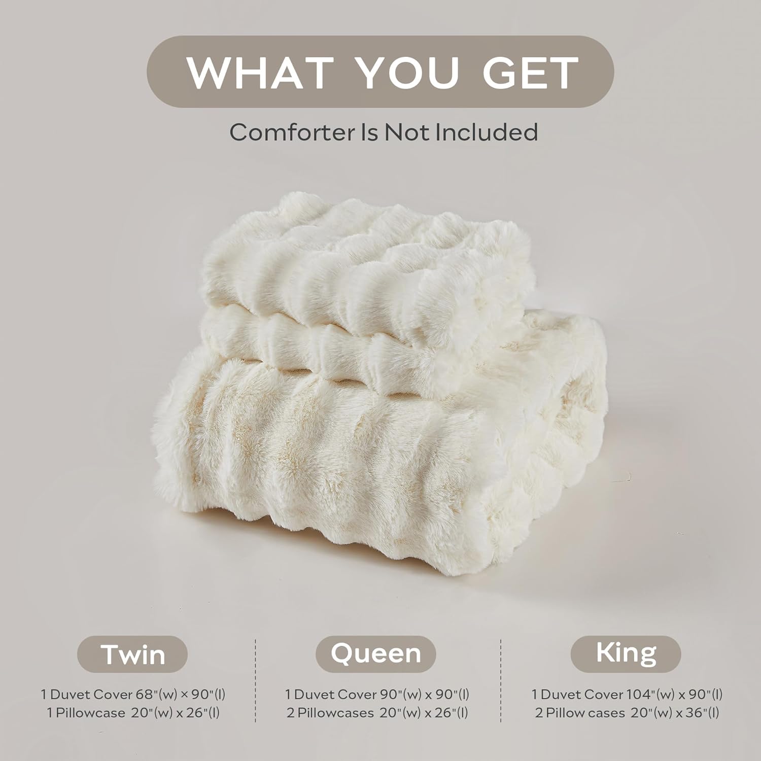 JELLYMONI Plush Duvet Cover Set - Queen Size Beige Faux Fur Comforter Cover 3pcs Bedding Set Luxury Ultra Soft Striped Fluffy Duvet Cover with Zipper and 2 Pillowcases (NO Comforter) - Image 8