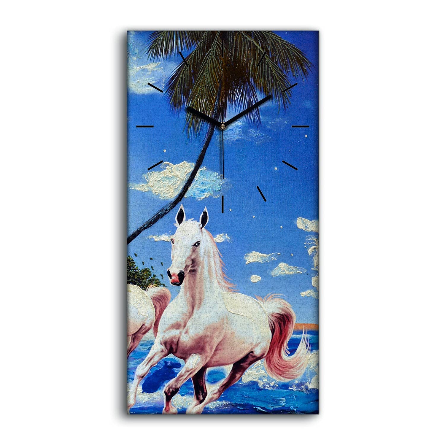 Horloge sur Toile Chevaux Course Bleu Image Décoration Murale Salon Moderne 30x60