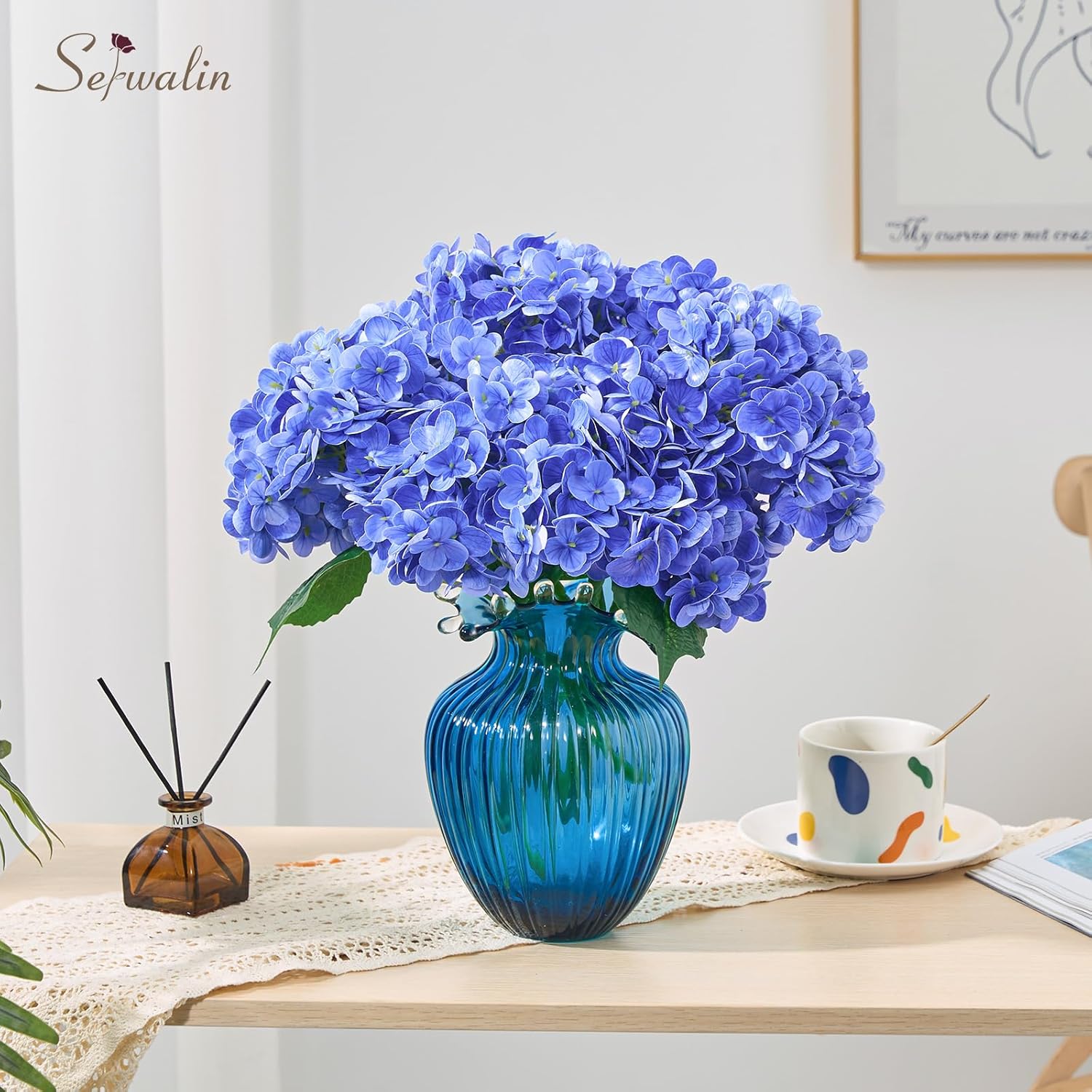 Serwalin 5PCS Real Touch Hydrangea Artificial Flowers, 20in Lifelike Latex Fake Hydrangea Flowers for Outdoor Wedding Office Family Party Living Room Table Decoration - Image 8