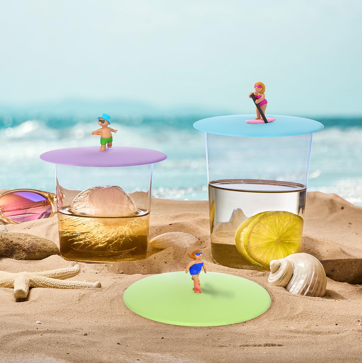 LURCH Mein - Set di 3 coperchi Summer Fun in silicone platino senza BPA, Ø 10,5 cm, multicolore