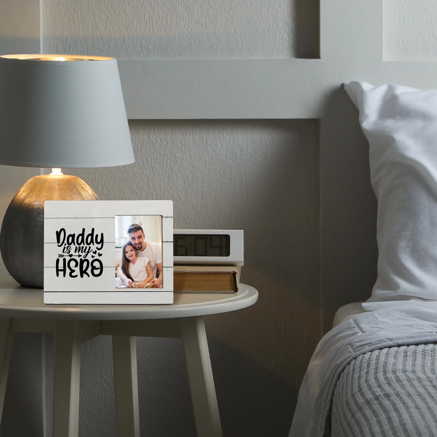 Mancheng-zi Dad 4x6 Picture Photo Frame, Father Dad Gifts for Christmas Birthday from Daughter Son, Daddy is My Hero Wooden Picture Frames for Desk Tabletop Wall Decoration Display - Image 4