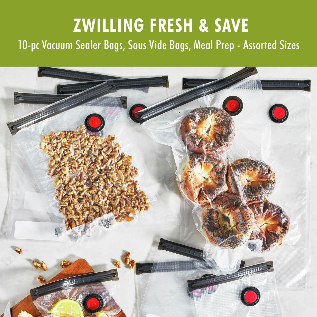 ZWILLING Fresh & Save 10-pc Vacuum Sealer Bags, Sous Vide Bags, Meal Prep - Assorted Sizes - Image 2