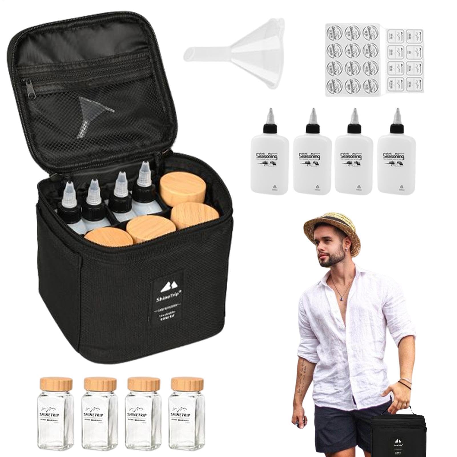 Borsa portaoggetti per esterni, da viaggio, da campeggio, per spezie | con 8 bottiglie vuote, porta spezie con bottiglia per spezie, per campeggio, escursioni, barbecue per attività all'aria