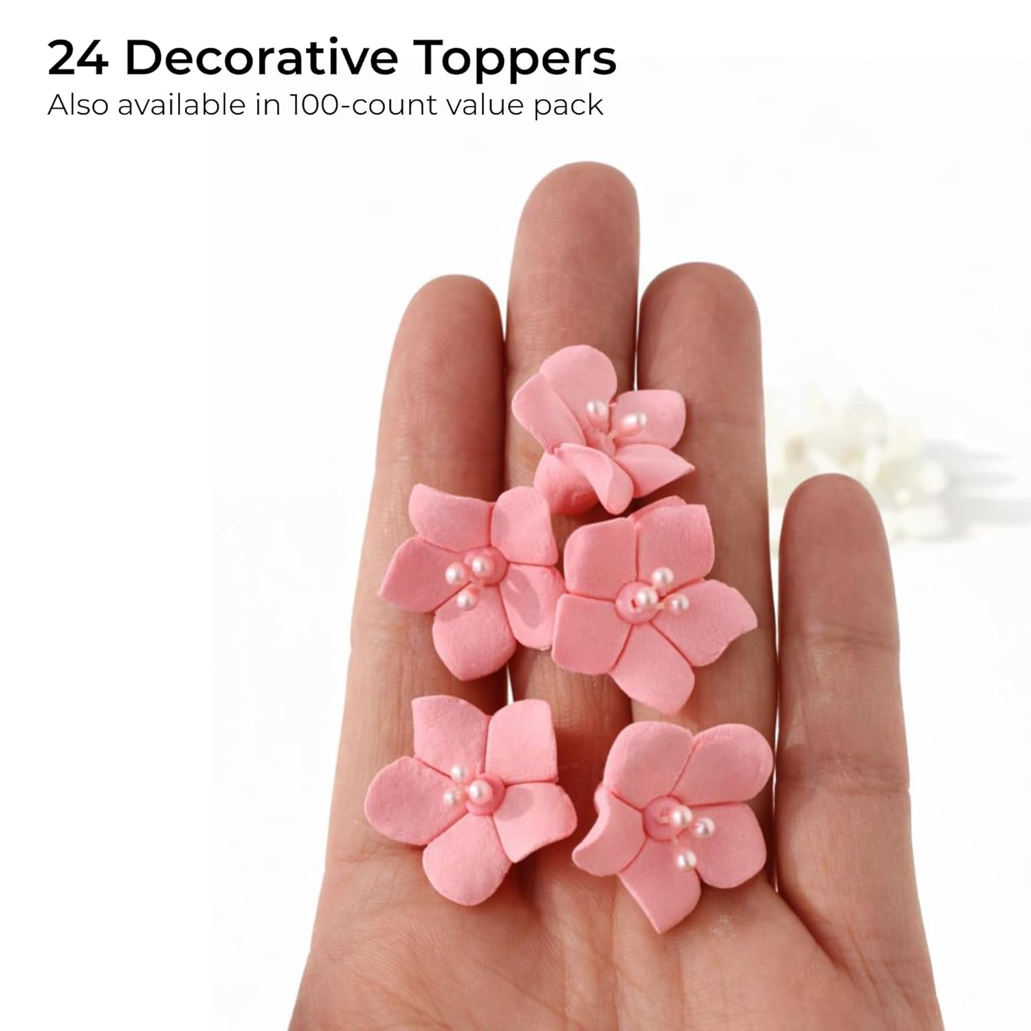 Global Sugar Art Blossom Sugar Cake Flowers Pink with Pearl Stamens, Unwired, 100 Count by Chef Alan Tetreault