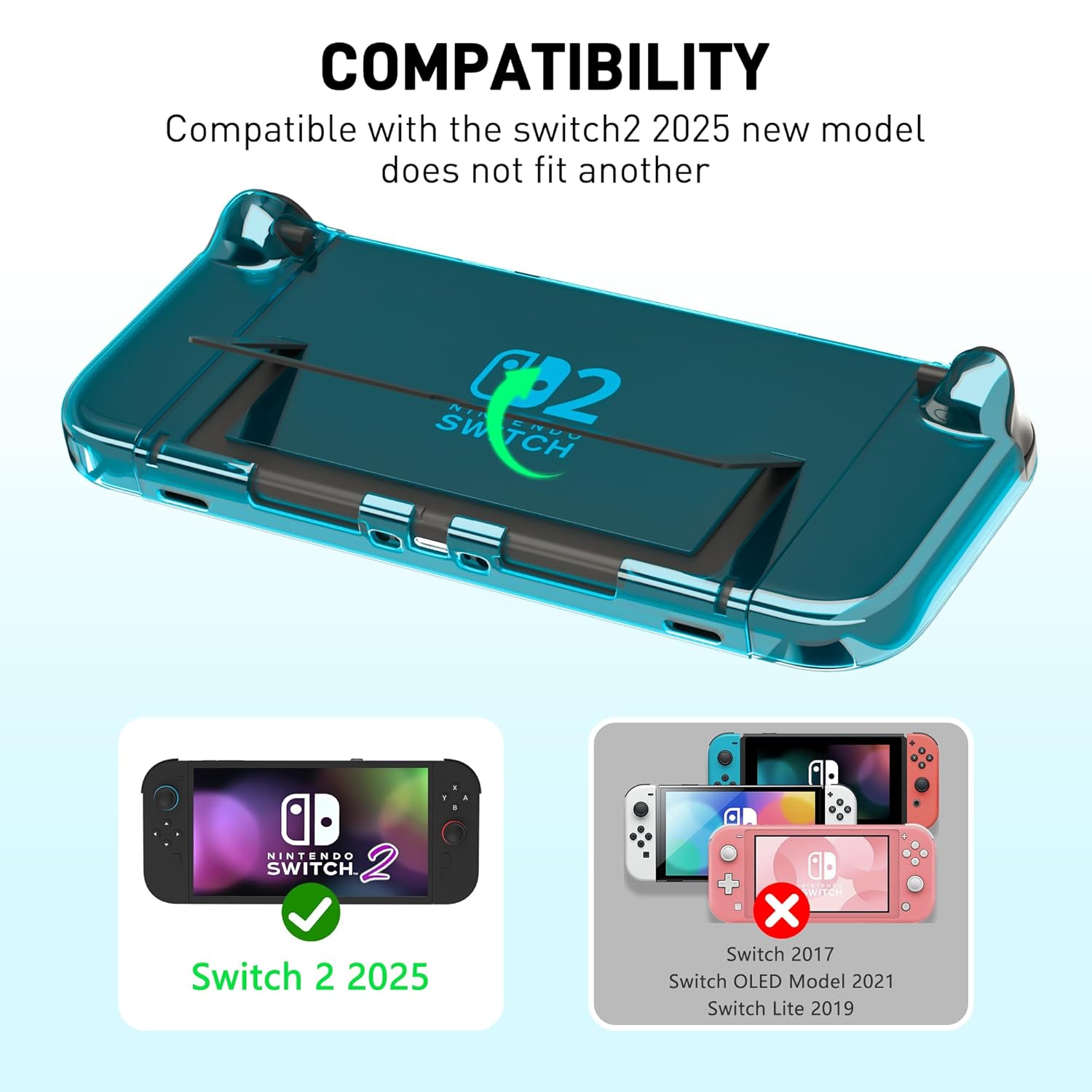 [Easy Docking Version] GLDRAM Clear Blue Case for Nintendo Switch 2 (2025), Dockable Hard Shell PC Protective Cover Skin for Switch 2 Console & Detachable Joycon Grip - Image 6