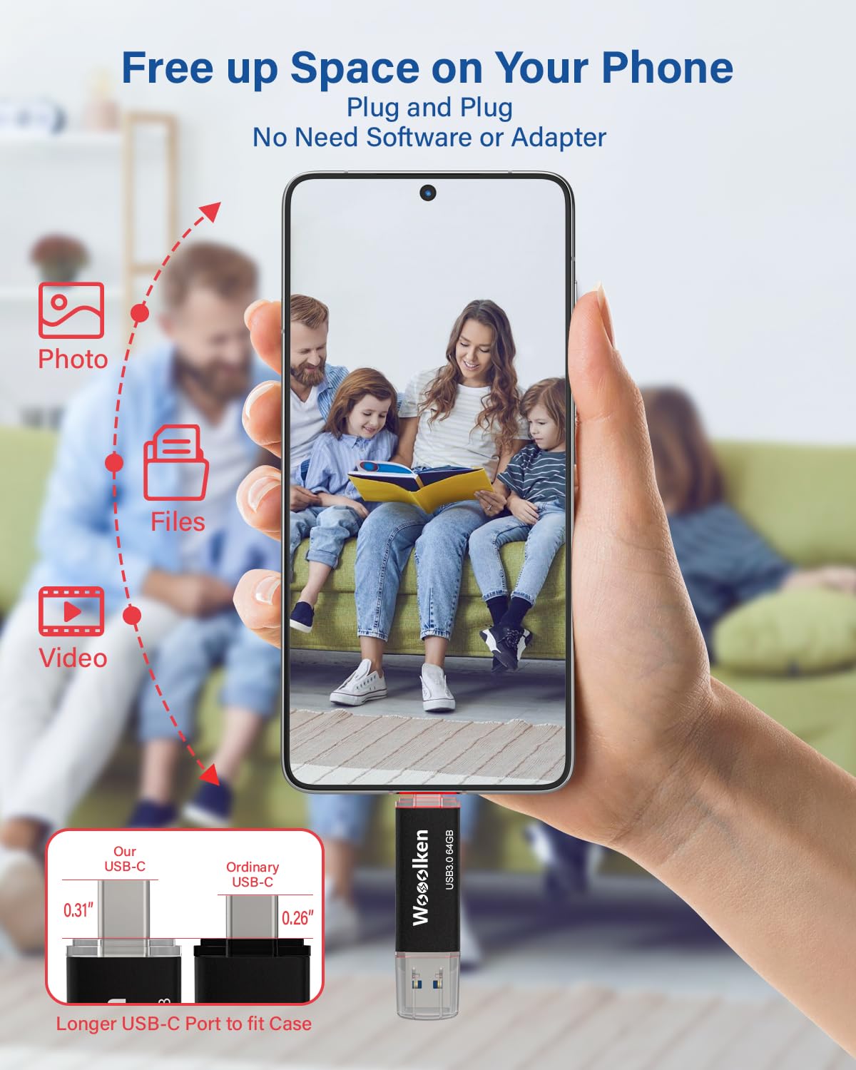Memoria USB 3.0 Tipo C 64GB,Wooolken Pendrive USB C 2 en 1, Paquete de 5 | Almacenamiento Externo para Android, Windows, MacBook, PC y Tablets, U Disco OTG Flash Drive