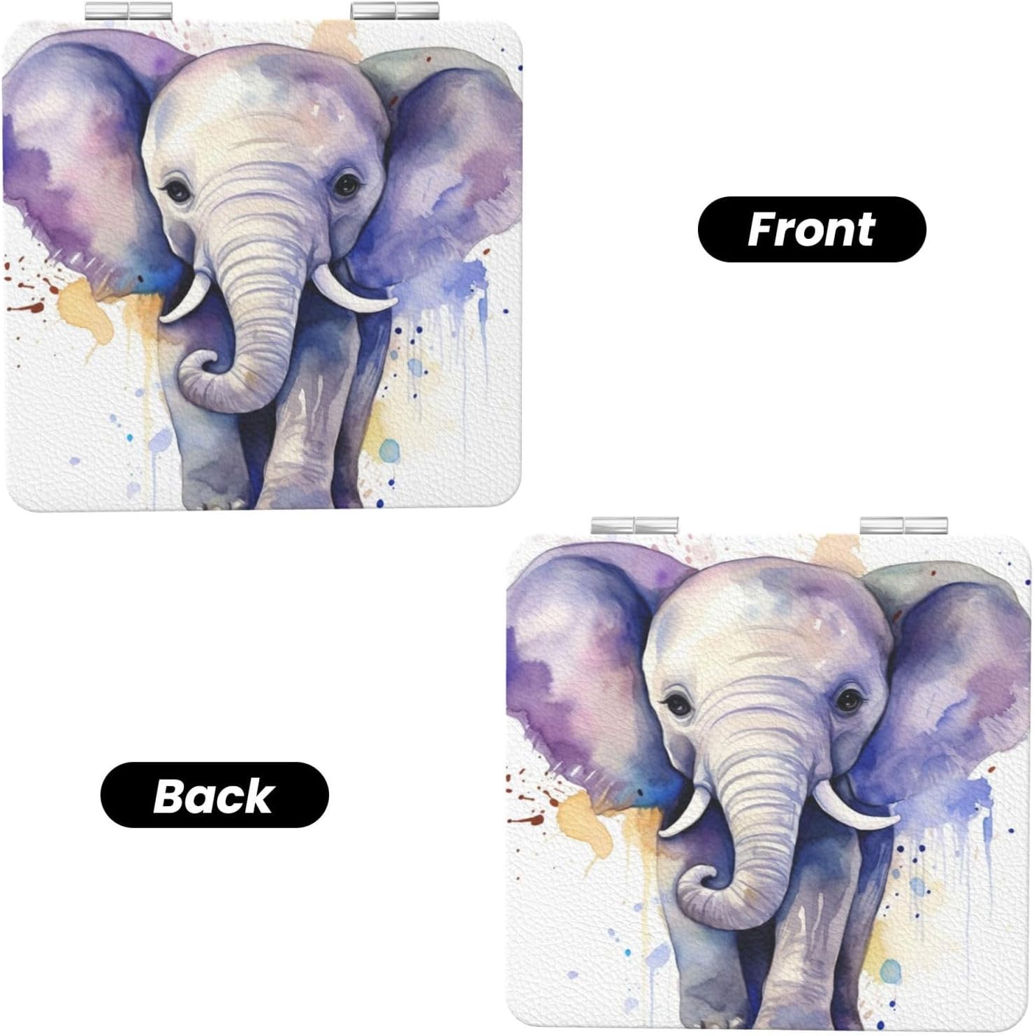 Cute Baby Elephant Watercolor Compact Mirror Small Travel Makeup Mirror 2X 1x Magnification Portable Folding Mirror Lightweight Metal Cosmetic Pocket Mirror for Women Gifts image 2
