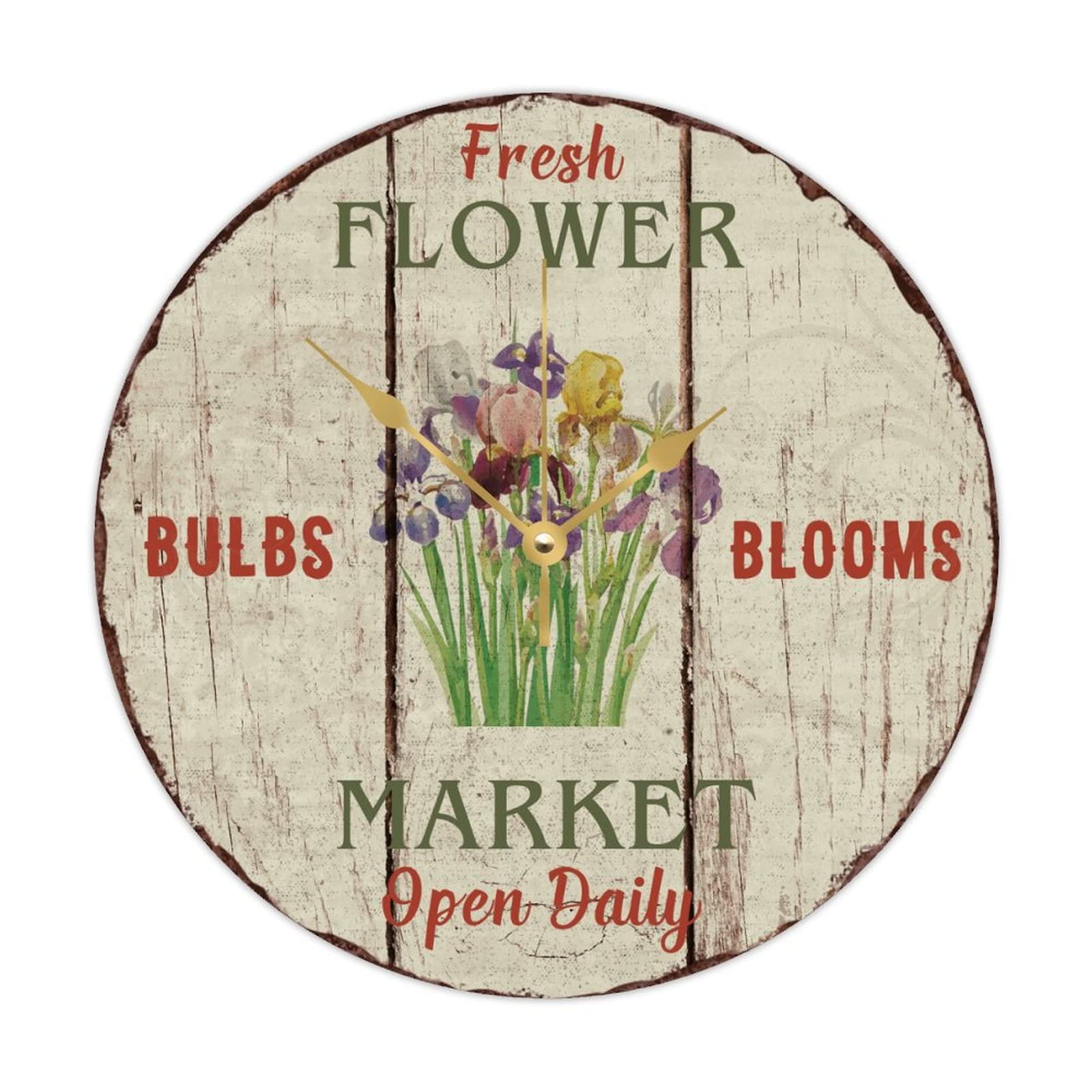 Horloge murale ronde en bois motif floral design raffiné 38 cm