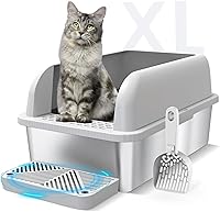 Suzzipaws XL Enclosed Stainless Steel Cat Litter Box with Lid - Extra Large High-Sided Metal Pan, Anti-Leakage, Non-Stick for Big Cats & Multi-Cat Homes
