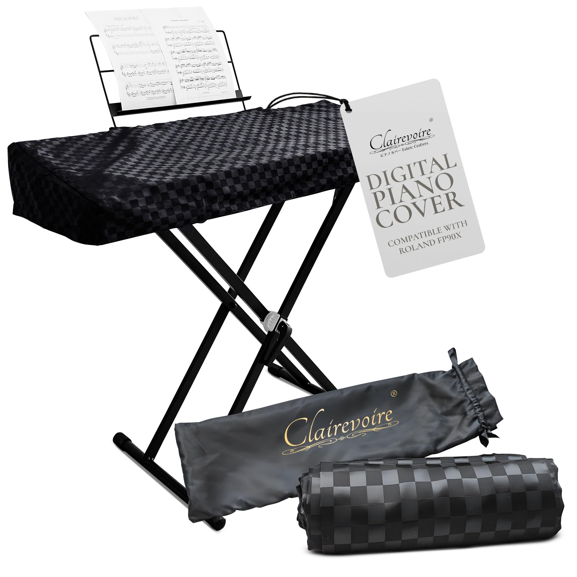 Clairevoire Digital Piano Cover für Roland FP Serie (Ebony Black, FP-90X)
