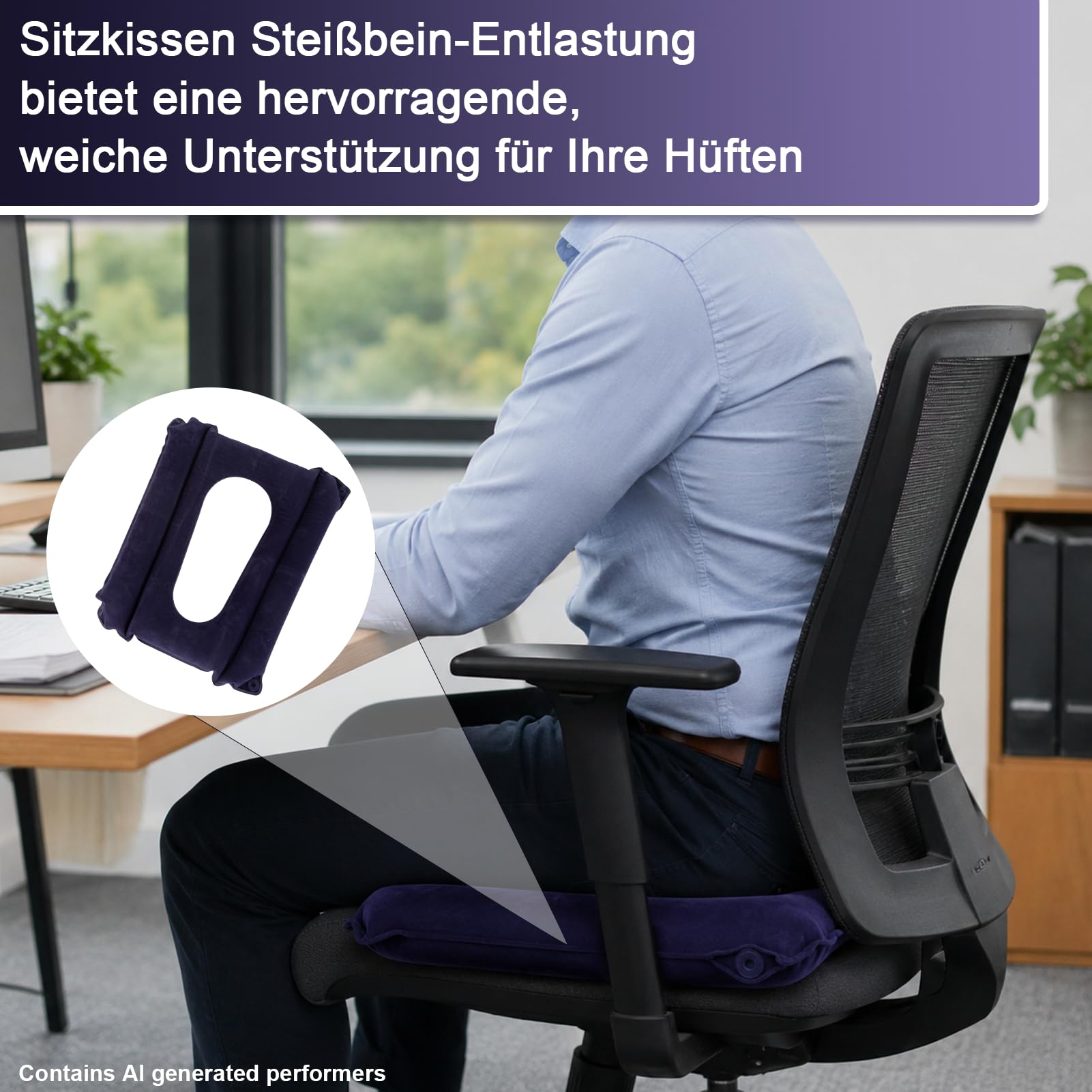 Anti Dekubitus Kissen Gesäß, Sitzring Dekubitus Mit Loch Aufblasbares Hämorrhoidenkissen, Luftkissen Orthopädische Sitzkissen Rollstuhl Dekubitus Steißbein Hämorrhoiden Nach OP Bett, PO Kissen, Blau