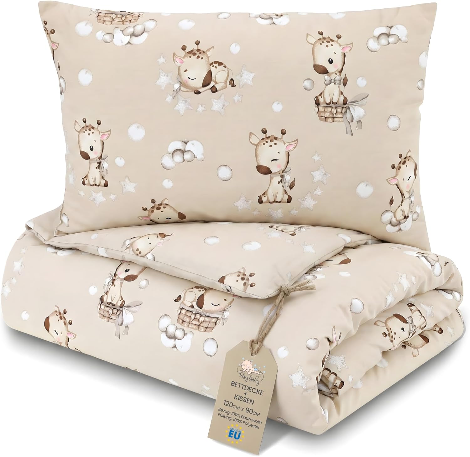 Kinder Bettdecke ohne Bezug 90x120 cm - Baumwolle Baby Decke und Kissen Set Kinderdecke 90 x 120 und Kopfkissen 60 x 40 - Bettdecken Kinderbettdecke Oeko-Tex Giraffen