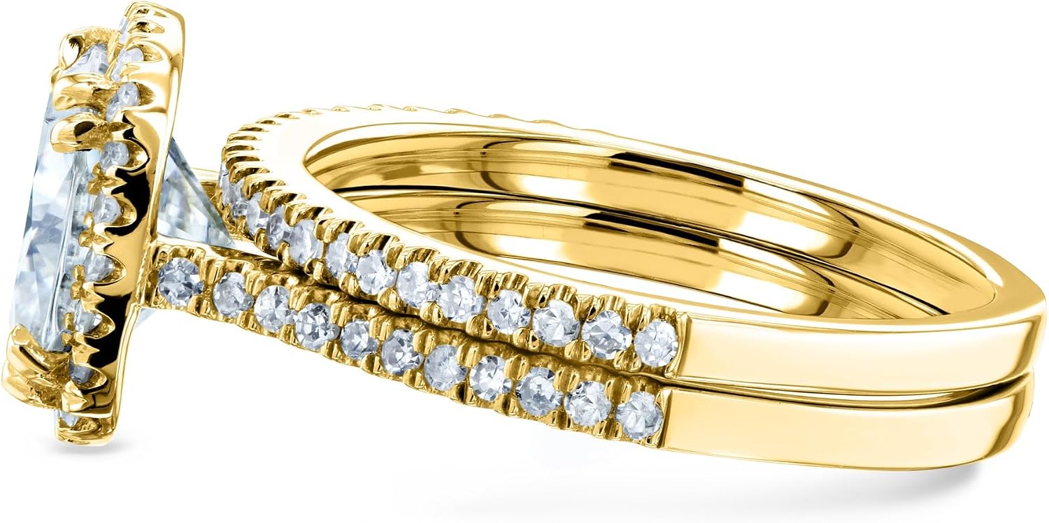 Kobelli Cushion Brilliant Moissanite Halo Bridal Wedding Rings Set 2 3/8 CTW 14k Yellow Gold, 7