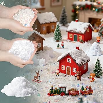 زينة ثلجية مزيفة من Warmtree، ثلج صناعي لتزيين عيد الميلاد، ثلج لامع بثلاثة أنماط، مسحوق ثلج صناعي بلاستيكي لحشو الهدايا، ديكور حفلات عيد الميلاد والعطلات الشتوية، 200 جرام