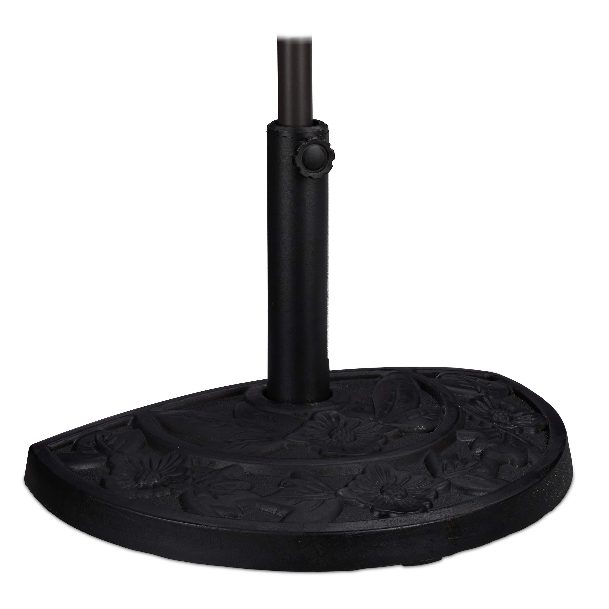 Relaxdays Support à Parasol Demi-Rond, pour des Barres de 34-50 mm, résistant aux intempéries, Design à Fleurs, Noir