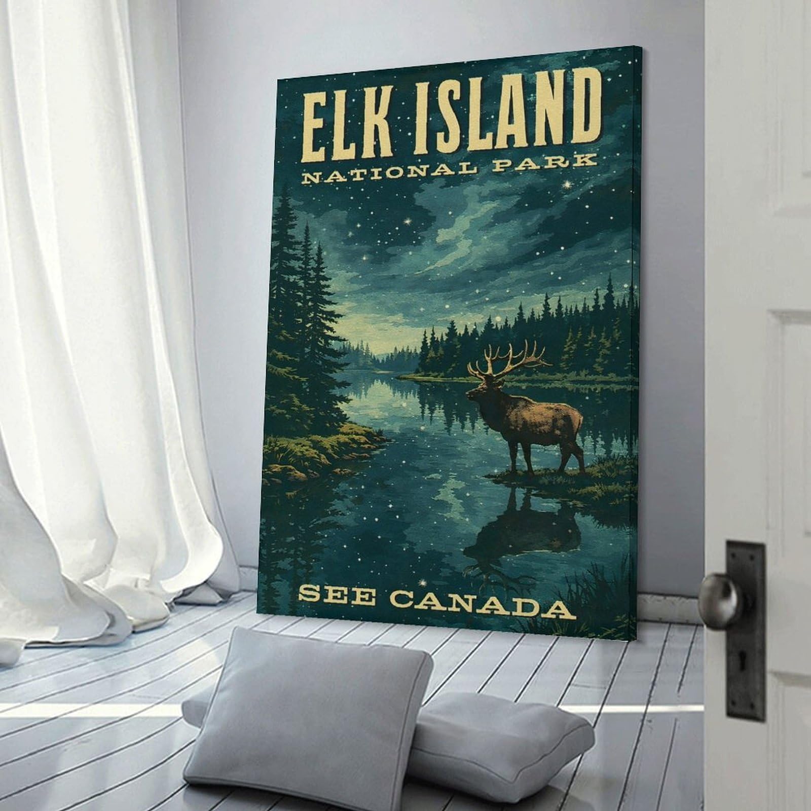 Junmoney Wall Art Print Elk Island National Park Vintage, 24x36inch(60x90cm), for Living Room, Bedroom Or Home Office, Thoughtful Wall Decor for Art Lovers