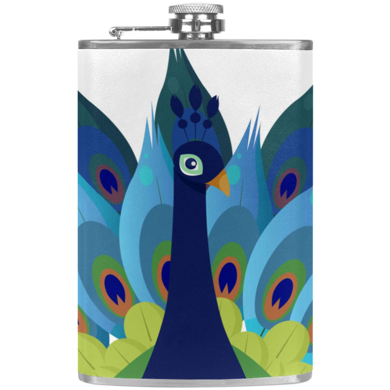 Flasque à whisky de poche motif paon et son entonnoir le cadeau parfait pour buveurs de vin