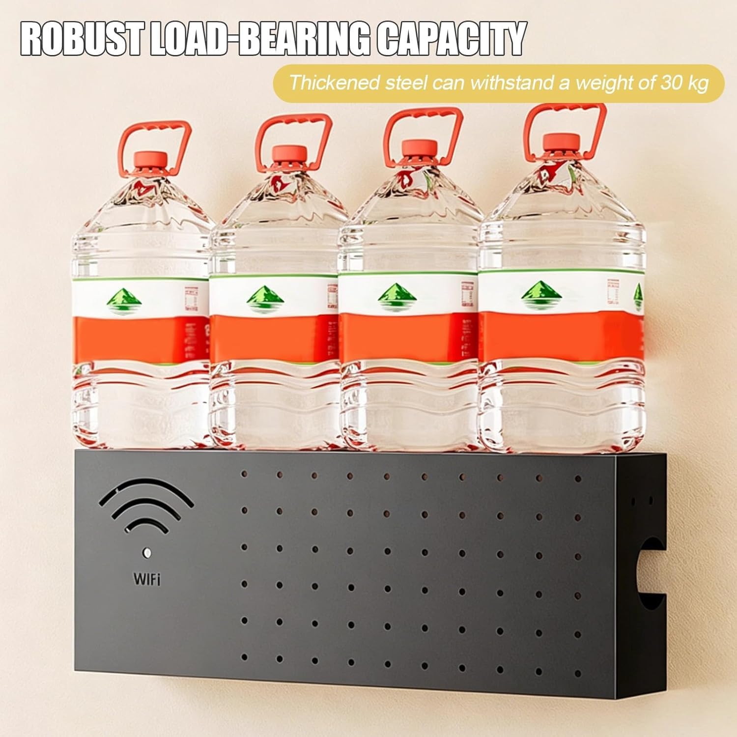 Mobile Da Parete in Acciaio Al Carbonio Per Router, Mobile Porta-Modem E Dispositivi Multimediali, Scaffale Portaoggetti Per Soggiorno, Ufficio E Camera Da Letto,Nero,50x10x20cm