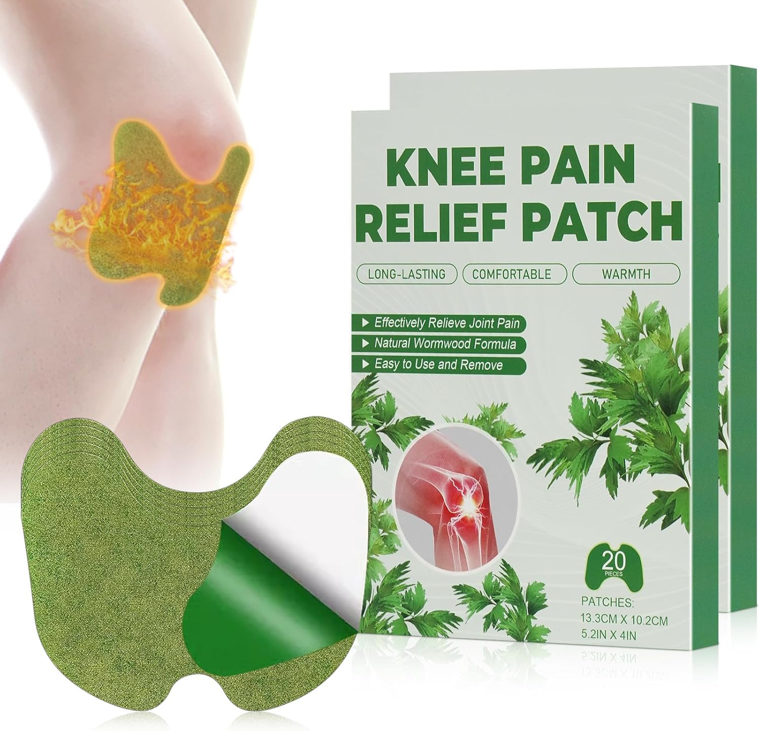 Robofun 40 Stück Wärmepflaster Knie, Pain Relief Patch mit Ingwer & Wermut, Moxibustion Schmerzlinderungspflaster, Wermutpflaster Schmerzpflaster für Knie, Rücken, Nacken und Muskelkater