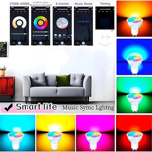 Miniatura 2 de Bombillas LED inteligentes Gu10 regulables que cambian de color, bombilla RGB Gu10, bombilla LED WiFi y Bluetooth funciona con Alexa Google,