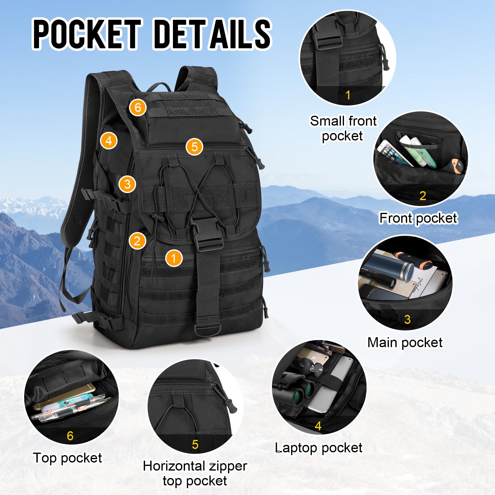 SHANNA Sac à Dos Militaire,35L/50L Grand Volume Sac à Dos Multifonction, Sacs Trekking Armée MOLLE Assaut Pack Combat Tactique pour La Randonnée en Plein Air Camping Pêche Chasse Sac D'urgence