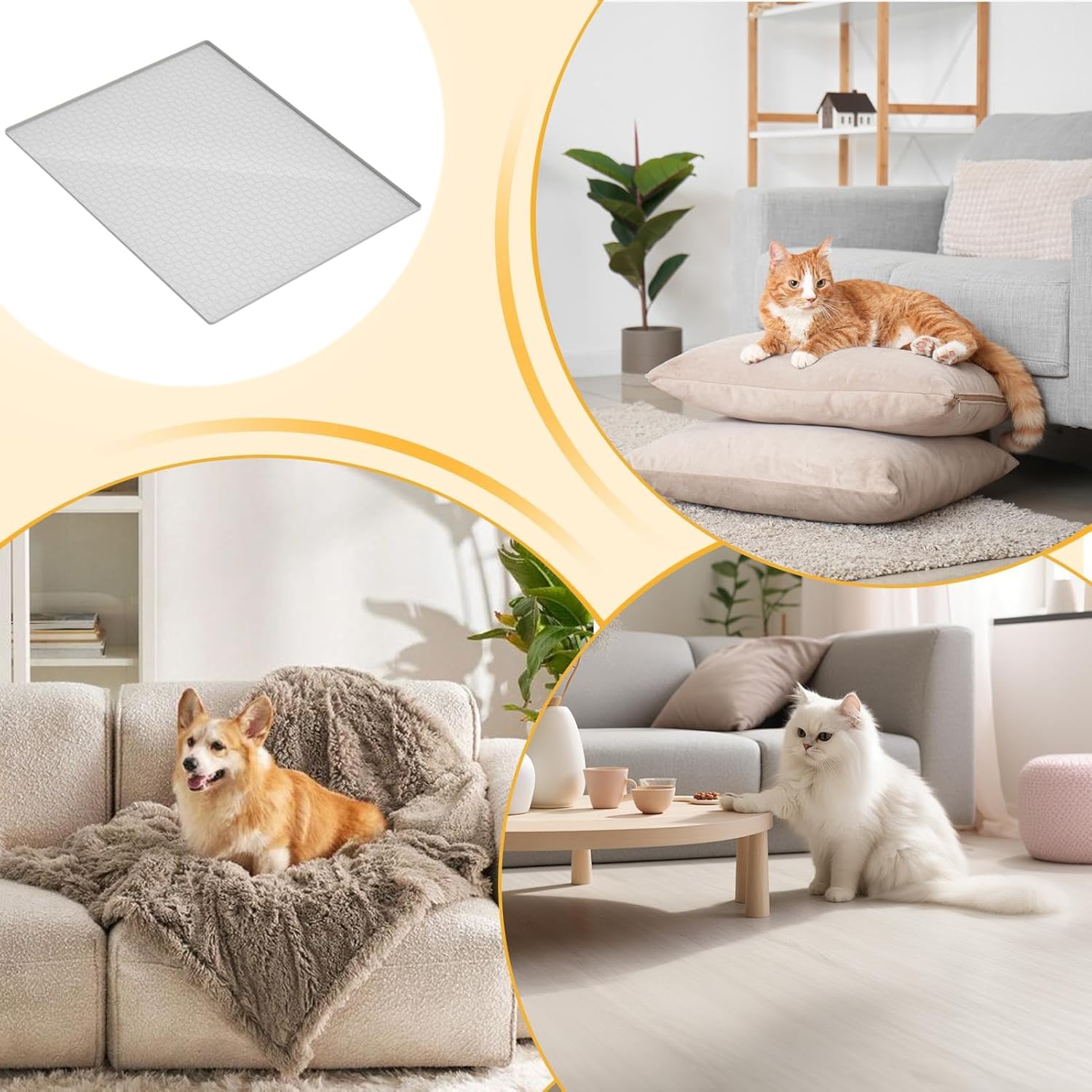 Cat Litter Box Mat - Floor Silicone Rug for Boxes, Waterproof and Reusable, Home Decoration for Cats and Small Pets, Kitchen, Entryway, Corner, Apartment, Anti-Slip, Easy to Clean, Pet Accesso
