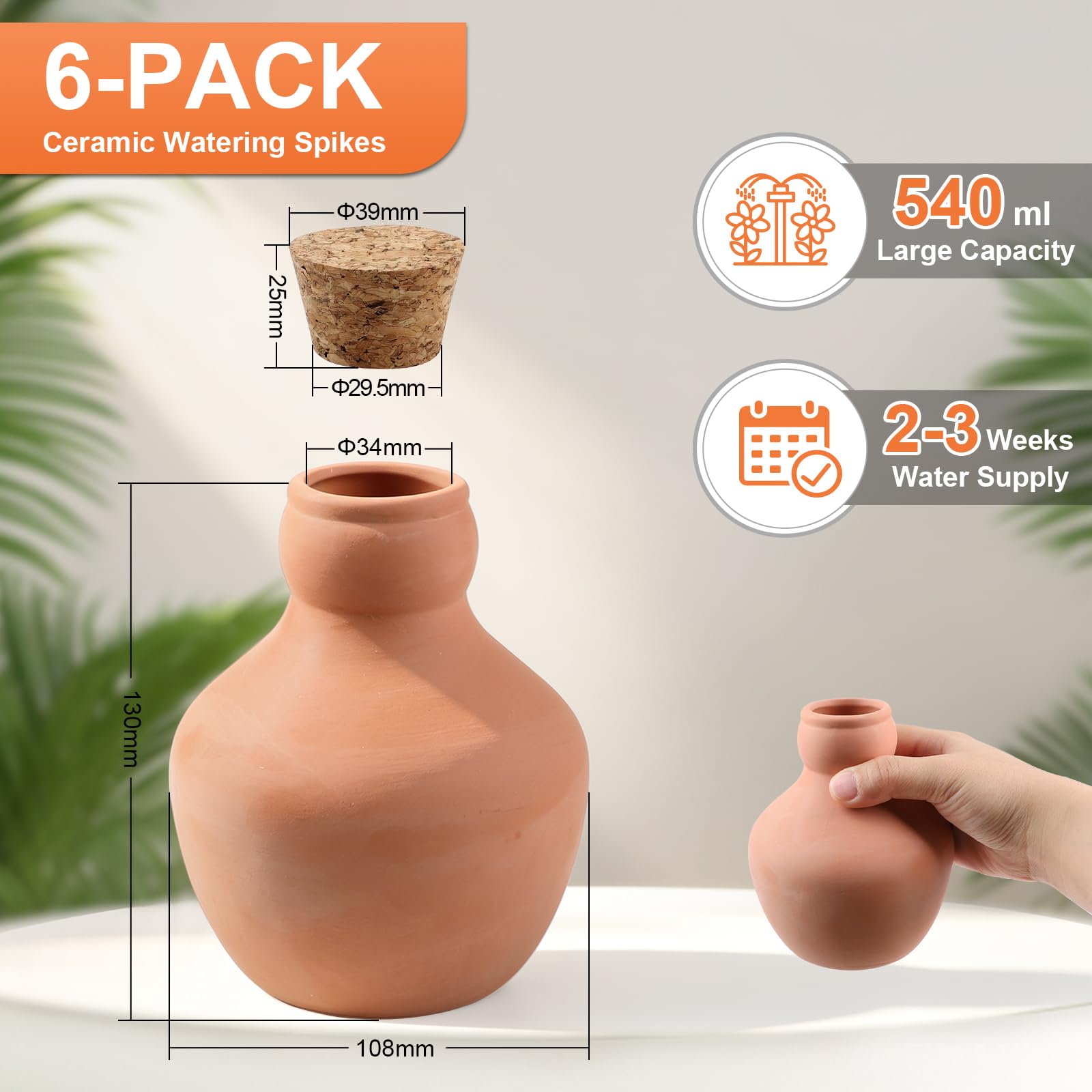 EXLECO 6 Ollas Terre Cuite à Enterrer avec Bouchon, OYA Arrosage 540ml