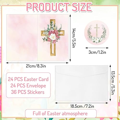 Miniatura 2 de Whaline 24 juegos de tarjetas de felicitación de Pascua, coloridas tarjetas de cruz florales religiosas con sobres y calcomanías, tarjetas