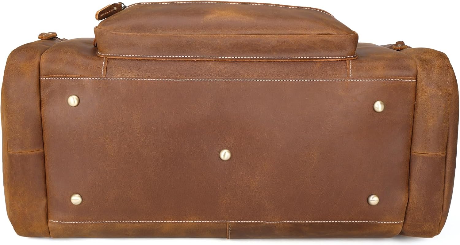 Polare 23" Full Grain Cowhide Leather Gym Duffle Weekender Overnight Travel Duffel Bag For Men - Image 8
