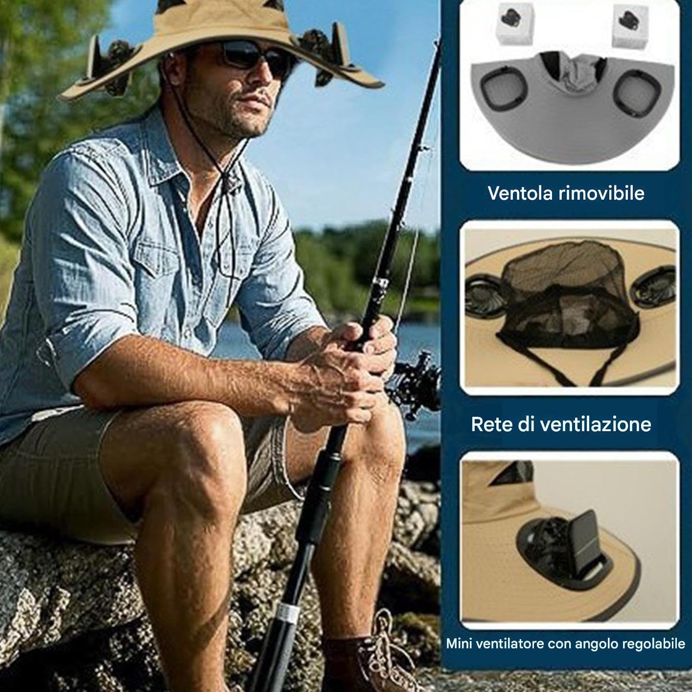 Cappello Ventilatore Cappello da Pesca UPF50 all'Aperto | Copricapo a Secchiello Rinfrescante Portatile Traspirante con Protezione Solare per Viaggi Escursioni Sport Campeggio