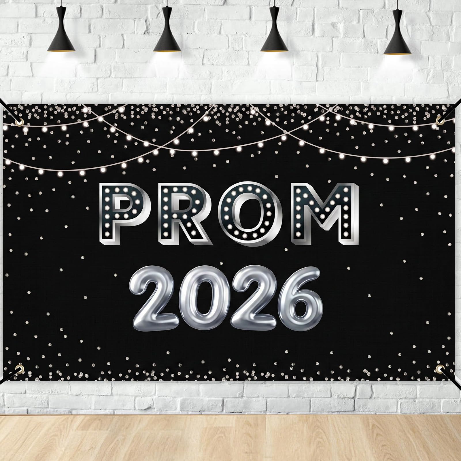 Prom 2026 Banner Background with Black Silver Photo Graduation Prom 2026 Decorations for High School College Graduation or Graduate Prom Party (Sliver)