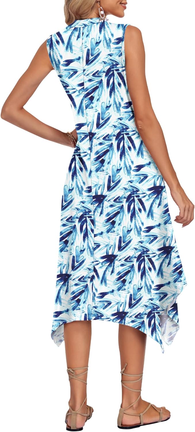 AUSELILY Summer Dresses for Women 2026 Casual Sleeveless Sundress Asymmetrical Hem Tank Midi Dress with Pockets - Image 4